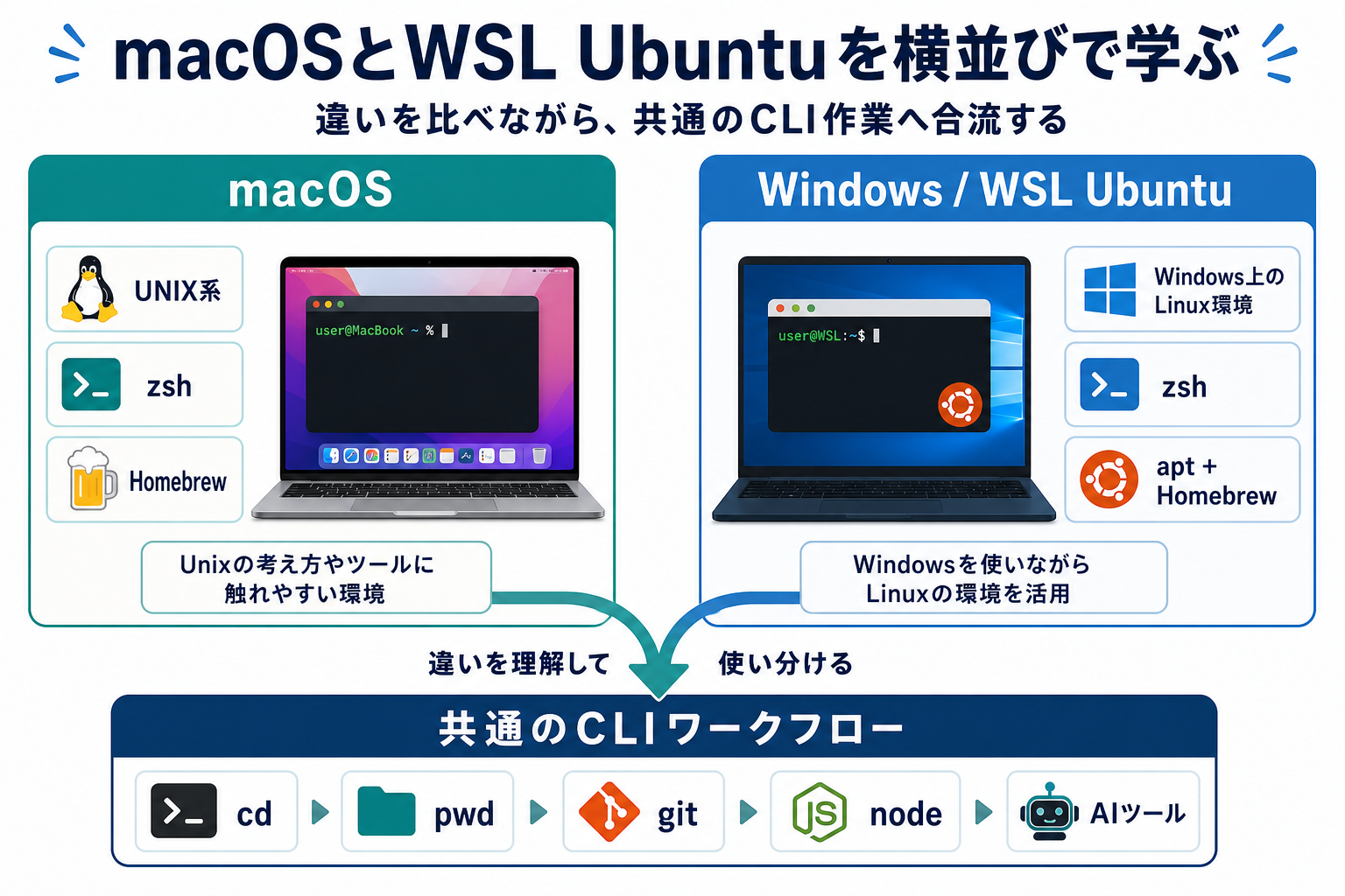 macOSとWSL Ubuntuを横並びで学ぶ